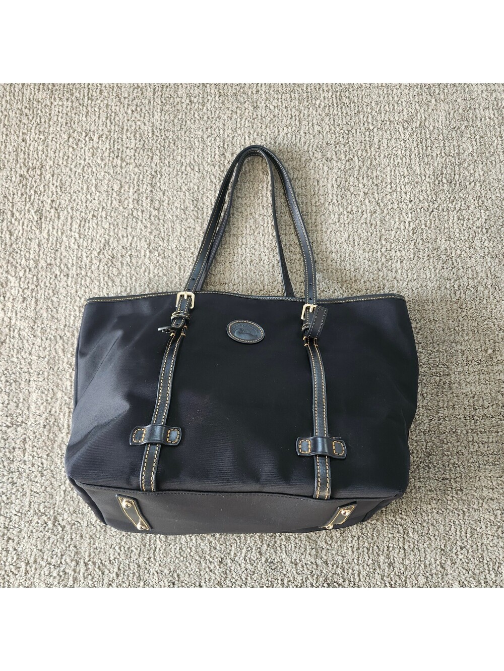 Dooney & Bourke East West Shopper Black Nylon Tote Bag with Leather Trim